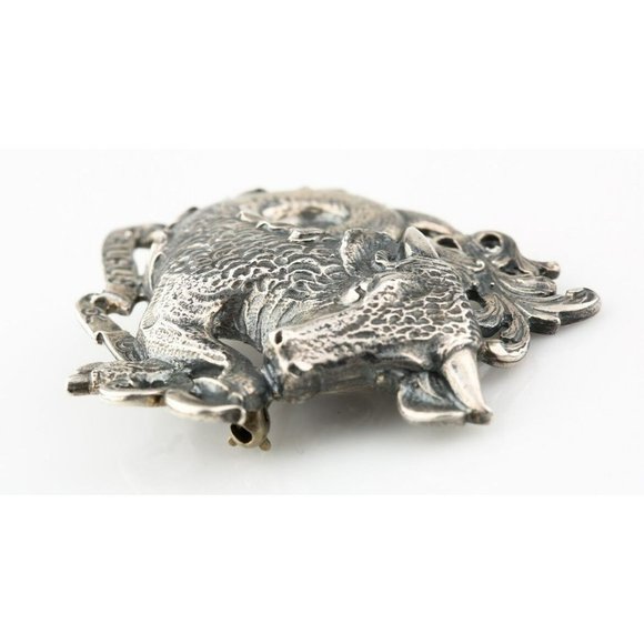 Sterling Silver Taurus Brooch by Guglielmo Cini Zodiac Bull Astrology Pin Back - Picture 3 of 4